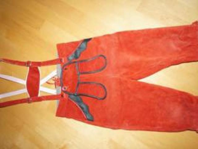 Oktoberfest WASCHBAR Lederhose Kinder rot 116 echt Leder Tracht St. Peter Trachten - 1